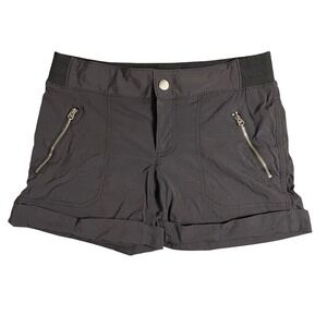 Athleta Womens Size 2 Black Nylon Spandex Cargo Shorts Zip Pockets Roll Cuff
